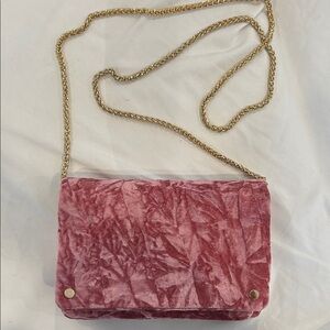 Street Level Pink Velvet Crossbody with Gold Chain